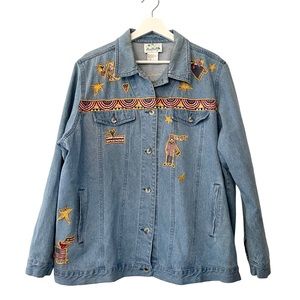 Vintage The Quacker Factory Jean Jacket Americana Embroidery Blue Women’s Sz 1X